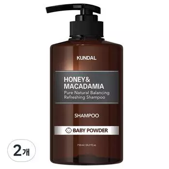 Kundal Honey & Macadamia Nature Shampoo Baby Powder Fragrance, 718ml, 2 units