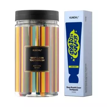 KUNDAL Эластичная антибактериальная зубная щетка с двойной тонкой щетиной, 16 штук, 1 шт. + 1 шт. зубная паста с высоким содержанием фтора для ухода за полостью рта, 100 г, корейская косметика