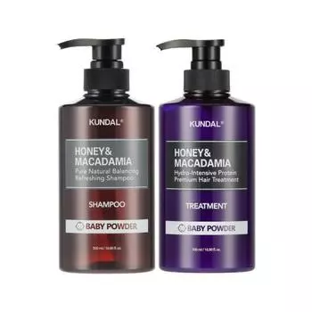 Шампунь Kundal Nature 500 мл + Протеиновое лечение 500 мл, корейская косметика с приятным ароматом Baby Powder