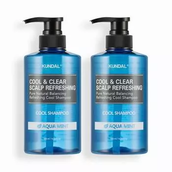 KUNDAL Освежающий охлаждающий шампунь для кожи головы Aqua Mint 500 мл 2 упаковки, корейская косметика с приятным ароматом
