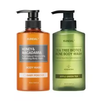 KUNDAL Чистый гель для душа 500 мл + гель для душа от прыщей 500 мл, корейская косметика с приятным ароматом
