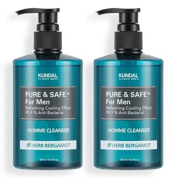 Kundal Pure & Safe очищающее средство для мужчин с ароматом трав и бергамота, 300 мл, 2 шт.
