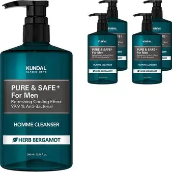 Kundal Pure & Safe Охлаждающее очищающее средство для мужчин с ароматом бергамота, 300 мл, 5 шт.