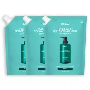 KUNDAL Сменный блок средства для мытья посуды Pure & Safe Deep Clean Basil 1,2 л, 3 шт., корейская косметика с приятным ароматом