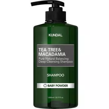 Kundal Tea Tree & Macadamia Глубокоочищающий шампунь с ароматом детской присыпки, 1,058 л, 1 шт.