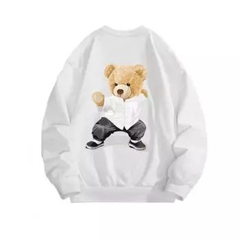 Kung Fu Bear Модный принтованный топ, повседневная спортивная одежда на осень и зиму, хлопковая толстовка M белый