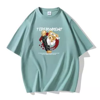 Kung Fu Bear S-5XL Мужская футболка из чистого хлопка с короткими рукавами Летняя повседневная футболка M