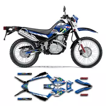 KUNGFU GRAPHICS DIRT BIKE Полный комплект виниловых наклеек для мотоцикла Dirt Bike, совместимый с YAMAHA Serow250 Serow 250 Serow 250 XT250 XT 250 Номер дизайна (синий)