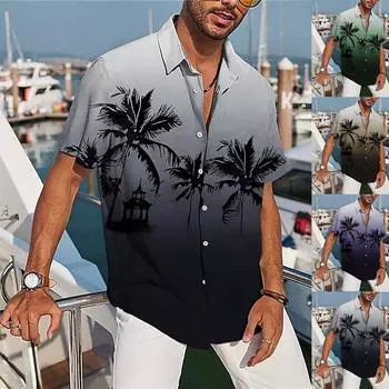 (Куниде) Дизайнерские весенне-летние мужские повседневные хлопковые однотонные рубашки с короткими рукавами, свободные рубашки XXXXL чёрный