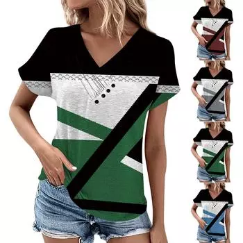 (Куниде) Летние женские топы с цветочным узором для женщин, удобные женские топы с v-образным вырезом и короткими рукавами, футболки большого размера