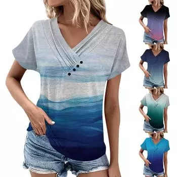 (Куниде) Летние женские топы с цветочным узором для женщин, удобные женские топы с v-образным вырезом и короткими рукавами, футболки большого размера