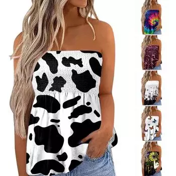 (Куниде) Модная сексуальная тонкая футболка с открытыми плечами и эластичной принтом на груди, топ XXL белый