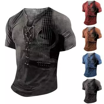 (Куниде) Мужская удобная футболка для отдыха с короткими рукавами без воротника и короткими рукавами с принтом M