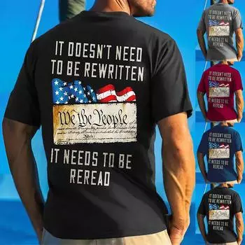 (Куниде) Мужские футболки ко Дню независимости, мужские футболки с рисунком флага США и короткими рукавами, американская патриотическая винтажная футболка XXXL синий