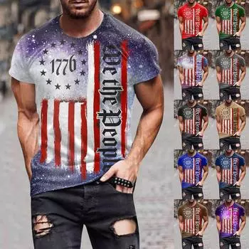 (Куниде) Мужские футболки ко Дню независимости, мужские футболки с рисунком флага США и короткими рукавами, американская патриотическая винтажная футболка XXXXL красный