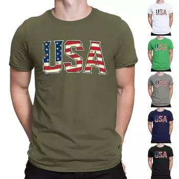 (Куниде) Мужские футболки ко Дню независимости, мужские футболки с рисунком флага США и короткими рукавами, американская патриотическая винтажная футболка XXL тёмно-синий