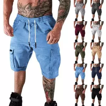 (Куниде) Мужские летние повседневные на открытом воздухе повседневные комбинезоны с карманами в стиле пэчворк Спортивные шорты Брюки S темно-фиолетового