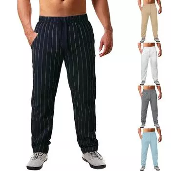 (Куниде) Мужские повседневные брюки с полосатым принтом, летние спортивные брюки, брюки для бега для фитнеса XL чёрный