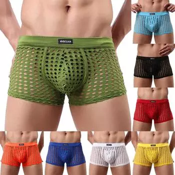 (Куниде) Мужские свободные и сексуальные сетчатые шорты с вырезами, мужские забавные укороченные брюки из сетки M