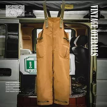 (Куниде) Мужские свободные повседневные комбинезоны с нагрудниками, мужские брюки-карго в стиле ретро, брюки-карго L коричневый