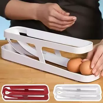 (Куниде) Пингвин для вареных яиц, контейнер для хранения яиц в холодильнике, пластиковый акриловый ящик для хранения яиц для холодильника, 2 слоя One Size красный