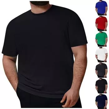 (Куниде) Плюс размер Мужская повседневная круглая шея сплошной цвет футболка с коротким рукавом блузка топы XXL красный