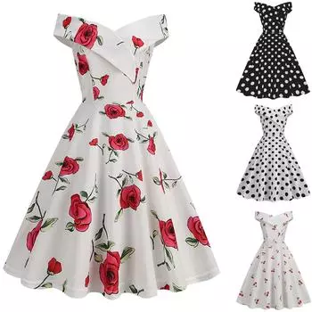 (Куниде) Женская мода однолинейное сексуальное платье с принтом в горошек и плечами L чёрный