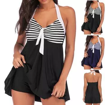 (Куниде) Женская мода, раздельная консервативная юбка, купальный костюм с подкладкой для бюстгальтера и без стального бюстгальтера S тёмно-синий