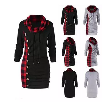 (Куниде) Женская повседневная модная клетчатая блузка с длинными рукавами и завязками на пуговицах, свитер S чёрный