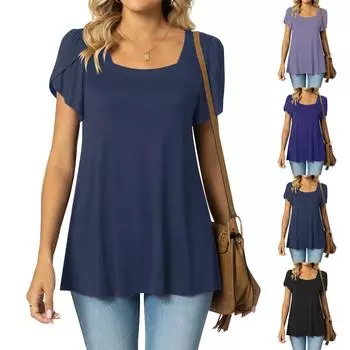 (Куниде) Женская верхняя рубашка, кружевная официальная свободная удобная футболка с короткими рукавами, лето 2023, футболка с короткими рукавами