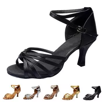 (Куниде) Женские цветные модные сандалии для бальных танцев, румбы, вальса, выпускного вечера, латиноамериканских танцев 36 чёрный