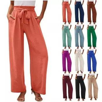 (Куниде) Женские широкие брюки с карманами, легкие свободные брюки с высокой талией и регулируемым завязочным узлом XL фиолетовый