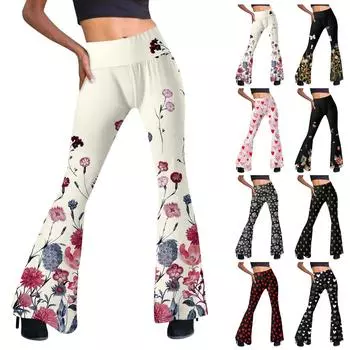 (Куниде) Женские свободные широкие брюки, повседневные широкие брюки с эластичной резинкой на талии и принтом, повседневные спортивные брюки для йоги XXL серый