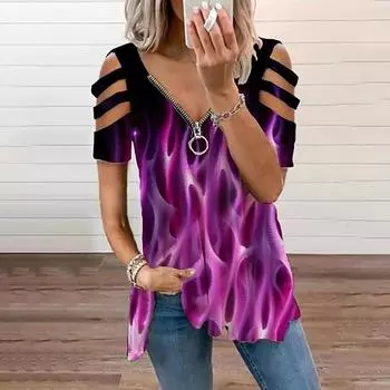 (Куниде) Женские топы с принтом, свободная удобная повседневная футболка с короткими рукавами