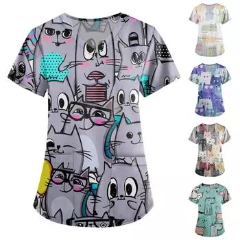 (Куниде) Женские топы с v-образным вырезом и короткими рукавами с персонализированным принтом, рабочие футболки M фиолетовый