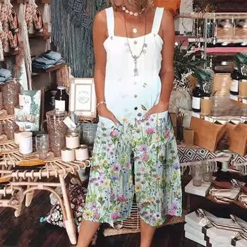 (Куниде) Женский повседневный комбинезон-капри без рукавов с широкими пуговицами и карманами M розовый