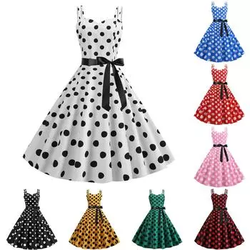 (Куниде) Женское летнее сексуальное платье трапециевидной формы с двойными подтяжками в стиле ретро и открытой спиной в горошек XL жёлтый