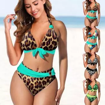 (Куниде) Женское модное бикини с разрезом и высокой талией, с подушечками для бюстгальтера и без стального купальника с бюстгальтером L белый