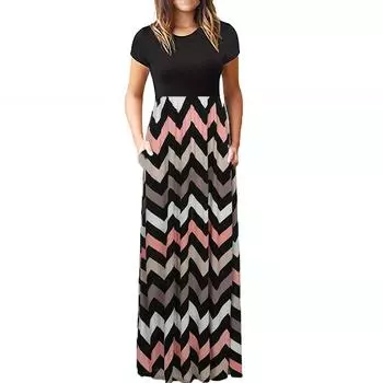 (Куниде) Женское платье с коротким рукавом и принтом, длинное платье