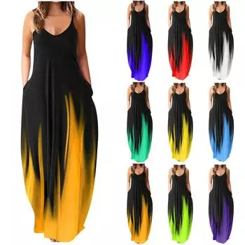 (Куниде) Женское повседневное длинное платье с принтом на шнуровке и градиентным рендерингом S красный