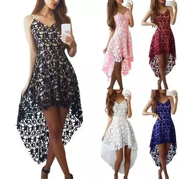 (Куниде) Женское вечернее коктейльное платье с кружевными рукавами и цветочным принтом, без V-образного выреза, нерегулярное платье S розовый