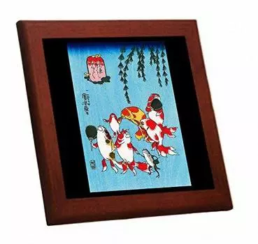 Kuniyoshi of photo tile with wooden frame Utagawa s Full Goldfish (Ukiyo-e series) (Bonbon)