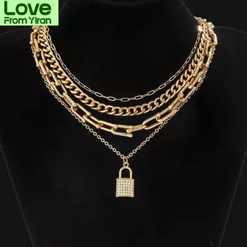 Kunjoe Bohemian Fashion U-образная цепочка-чокер ожерелье для женщин и девочек с кристаллами и стразами, подвеска в виде замка, ювелирное изделие в подарок