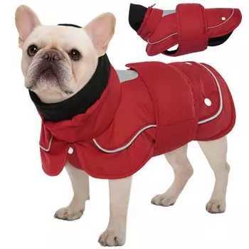 Kuoser Dog Cold Weather Waterproof Velcro Leash Hole with Reflective Easy to Put On and Take Dog Red Chest Measurement Coat, Jacket, Turtleneck,