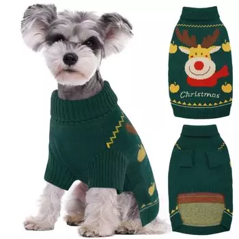 Kuoser Dog Dog Christmas Cold Thermal Stretchable Leash Holy Party Green Chest Measurement 30cm Clothes, Sweater, Pattern, Autumn/Winter Clothes,
