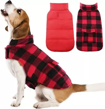 Kuoser Dog Зимняя холодная погода Открытая клетчатая британская одежда Подходит для маленьких Легко надевать и снимать Хлопковая красная одежда, пальто, куртка, термобелье,