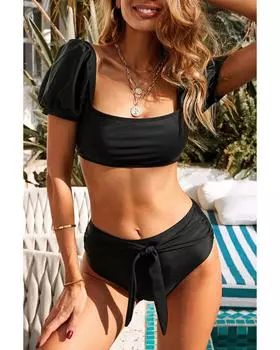 Купальник Azura Exchange с рукавами-пузырями и высокой талией L чёрный