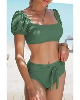 Купальник Azura Exchange с рукавами-пузырями и высокой талией M зелёный