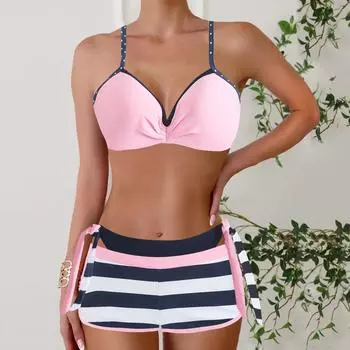 Купальник без рукавов, женский купальник, сексуальный комплект бикини, комплект из двух предметов, бикини с высокой талией, полосатый купальный костюм, женский бикини XS красный
