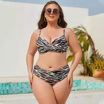 Купальник бикини с высокой талией в полоску зебры, 2021, женский купальник с вырезом в форме сердца, большие размеры, купальник из двух частей, комплект бикини с пуш-ап, сексуальные пляжные купальные костюмы